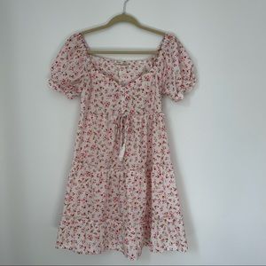 Indulge Instyle White Floral Puffed Sleeve Mini Dress